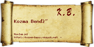 Kozma Benő névjegykártya